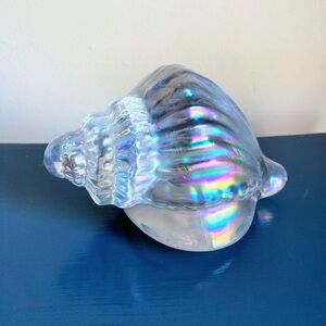Vintage Silvestri Iridescent Opalescent Conch Shell Art Glass Paperweight 5”